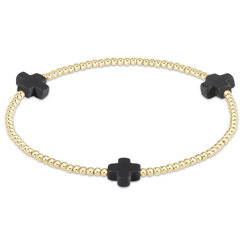 signature cross gold pattern 2mm bead bracelet - onyx sold by Belletique