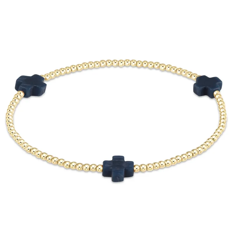 signature cross gold pattern 2mm bead bracelet - navy sold by Belletique
