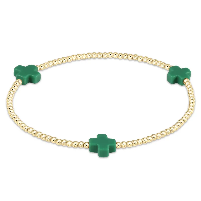 signature cross gold pattern 2mm bead bracelet - emerald sold by Belletique
