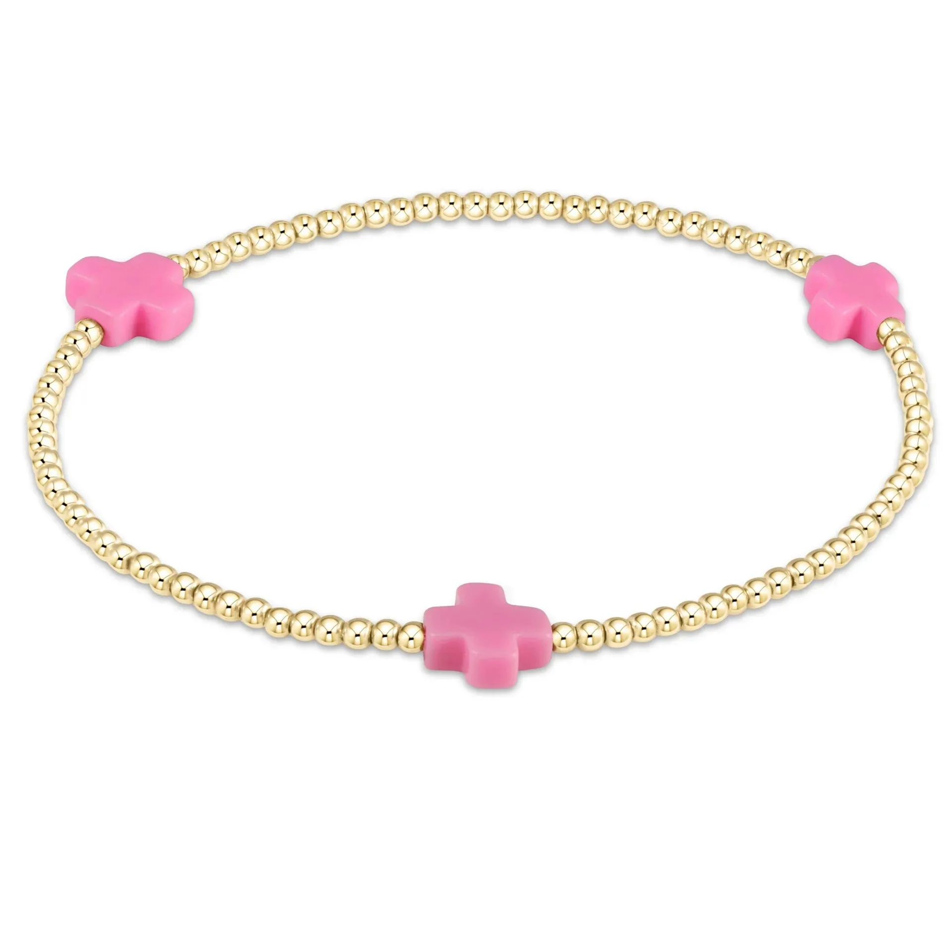 signature cross gold pattern 2mm bead bracelet - bright pink sold by Belletique