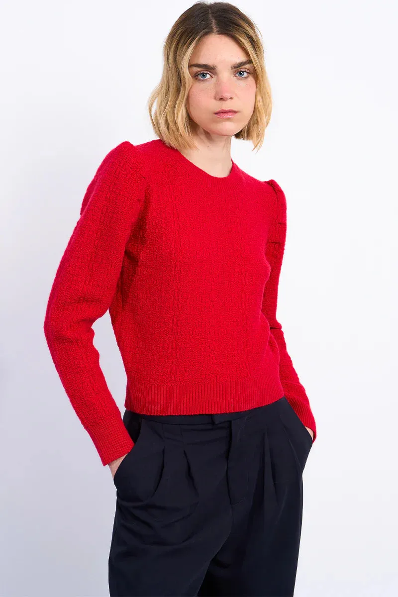 Structured Puff Sleeve Sweater | Red sold by Belletique