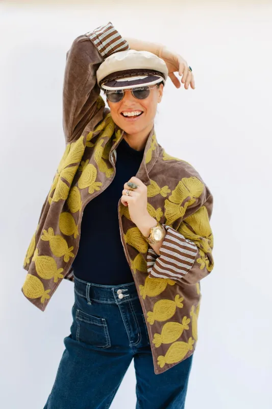 SGT Pepper Crew Jacket | Tan + Chartreuse sold by Belletique