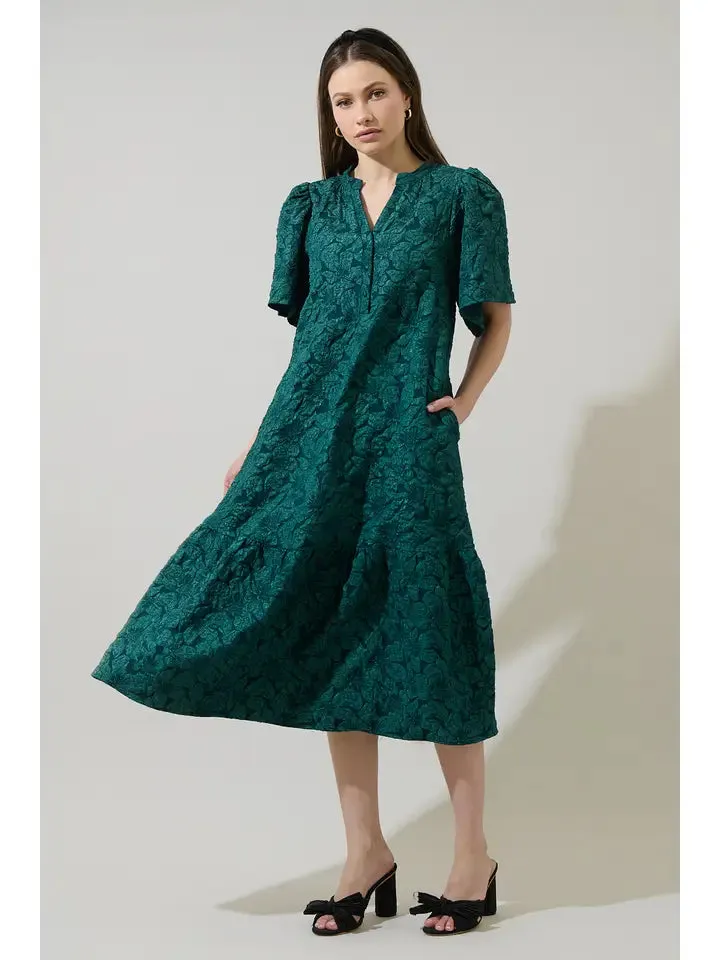 Ely Midi Dress | Emerald sold by Belletique