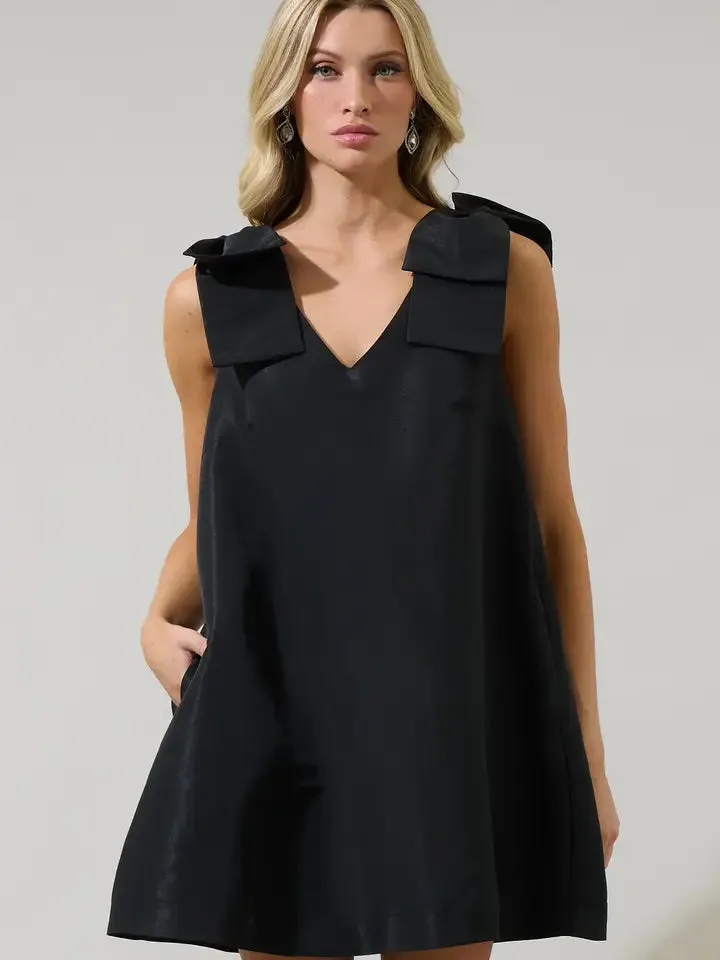 Alana Bow Mini Dress | Black sold by Belletique