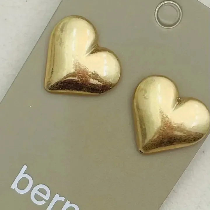 Puffy Heart Stud Earrings | Vintage Gold sold by Belletique