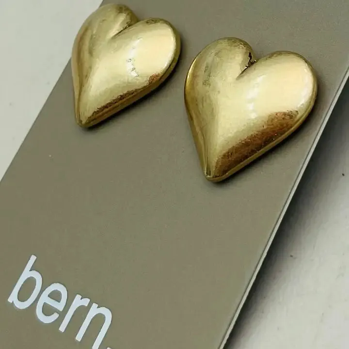 Puffy Heart Stud Earrings | Vintage Gold sold by Belletique product image thumbnail 2
