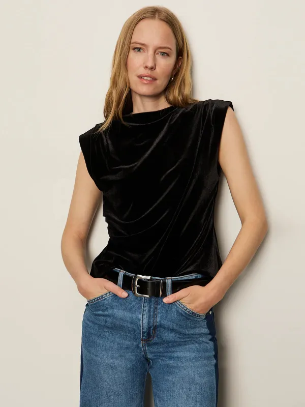 Pleated Sleeveless Top | Black sold by Belletique