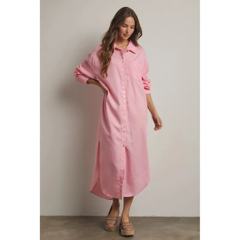 Shirt Dress Maxi | Pink made by Belletique