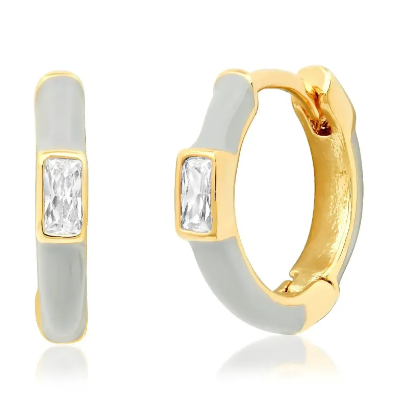 Enamel Huggies with Baguette Cz Accents made by Tai