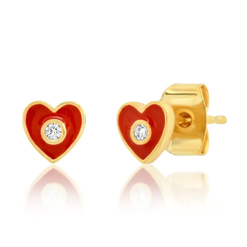 Enamel Heart Studs with Cz Accent | Red made by Tai