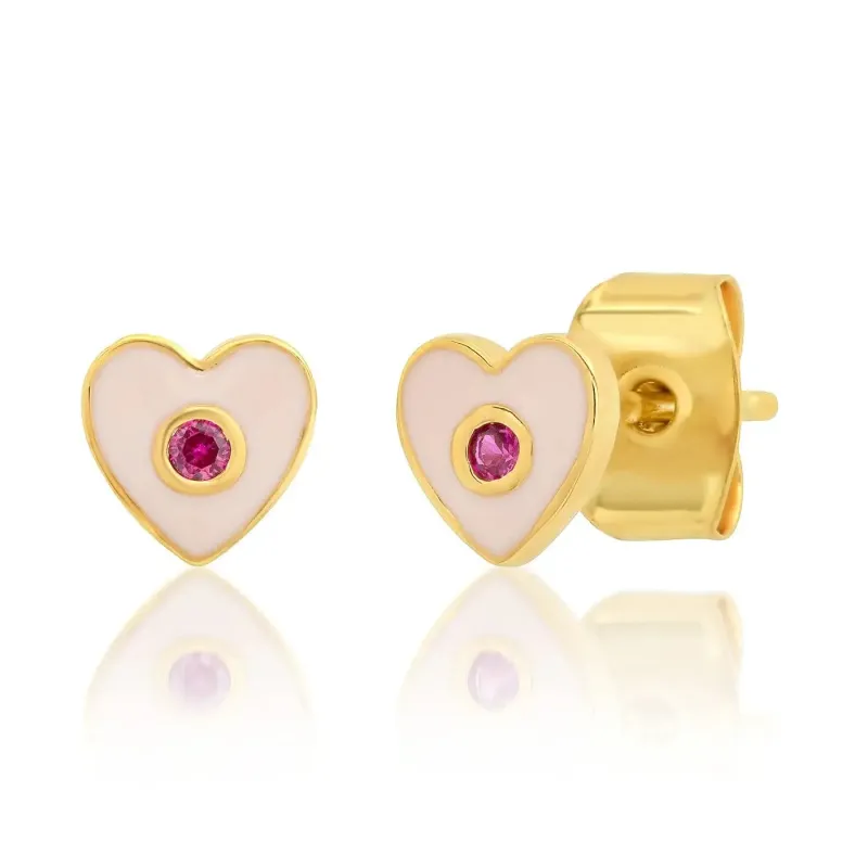 Enamel Heart Studs + Cz Accent | Pink made by Tai