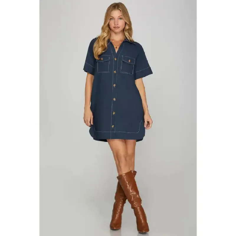 Eliza Shirt Dress | Navy made by Belletique
