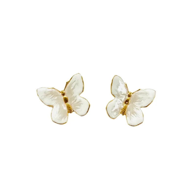 The Pink Reef Small Glassine Butterfly Earrings | White + Pearl made by Belletique