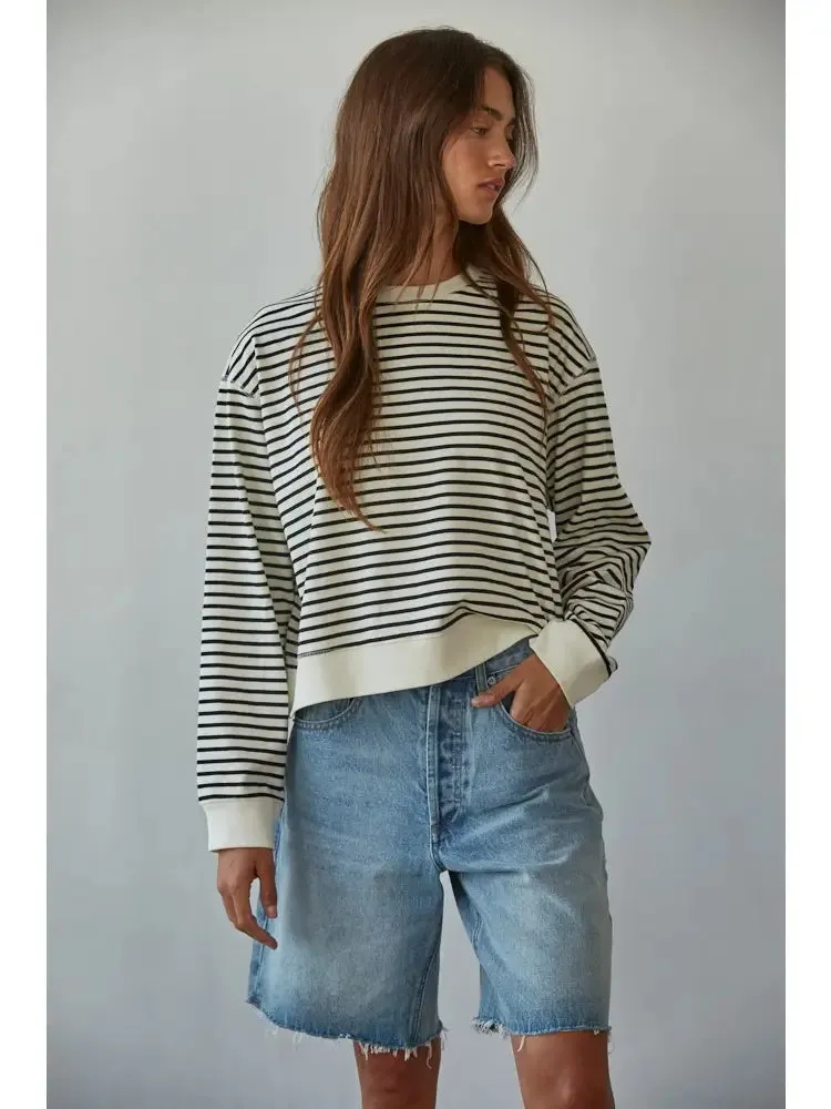 Cotton Striped Crew Top sold by Belletique