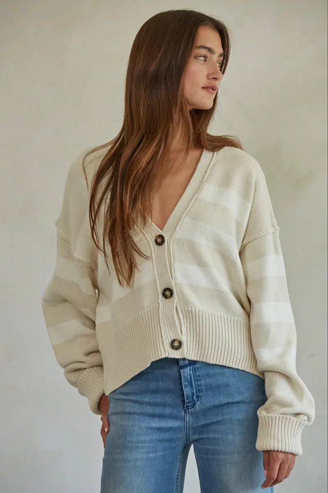 Knit Sweater Button Down Cardigan | Sand Cream sold by Belletique