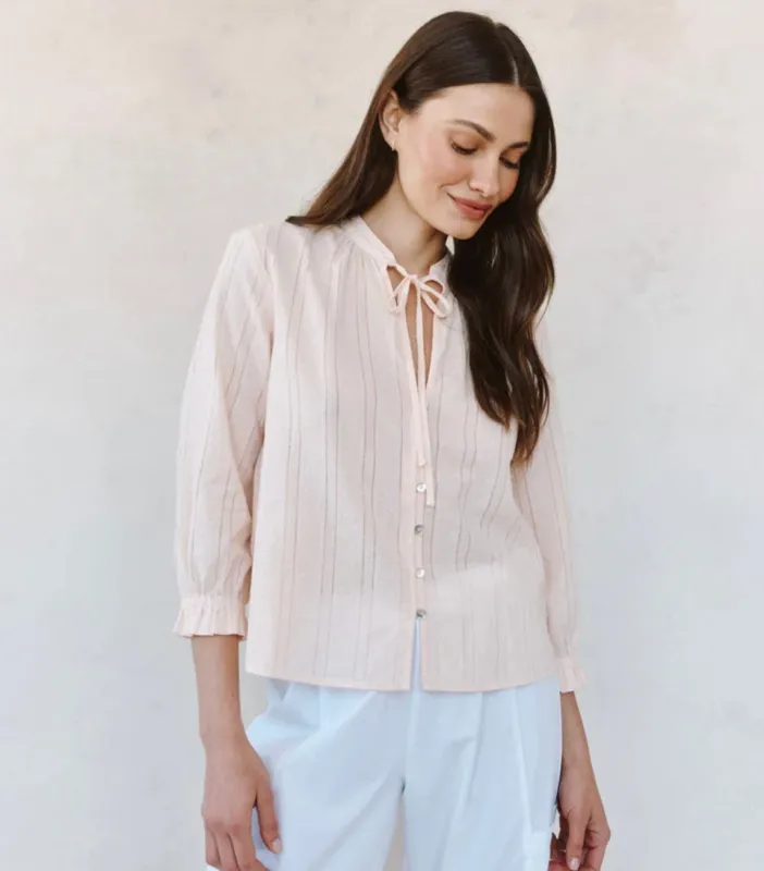 3/4 Sleeve Tie Neck Blouse - Pink Opal made by Belletique