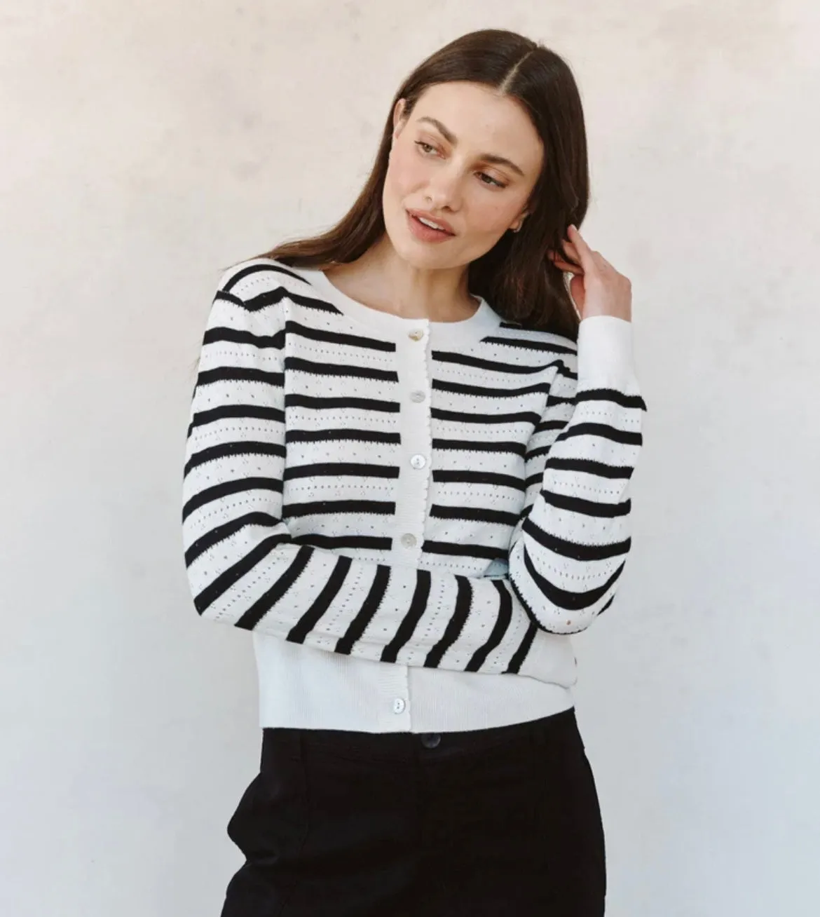 Fitted Cardigan - Cherie Stripe sold by Belletique