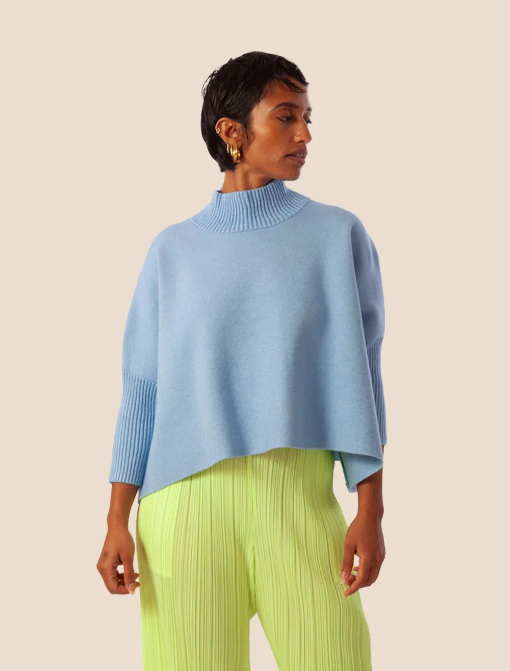 Aja Ortho Solid Top Sweater | Light Blue sold by Belletique