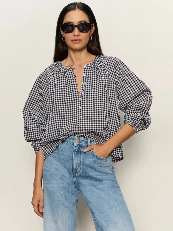 Perfect Gingham Button Blouse sold by Belletique
