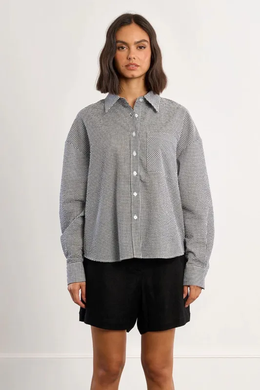 Gingham Button Down Top | Black sold by Belletique
