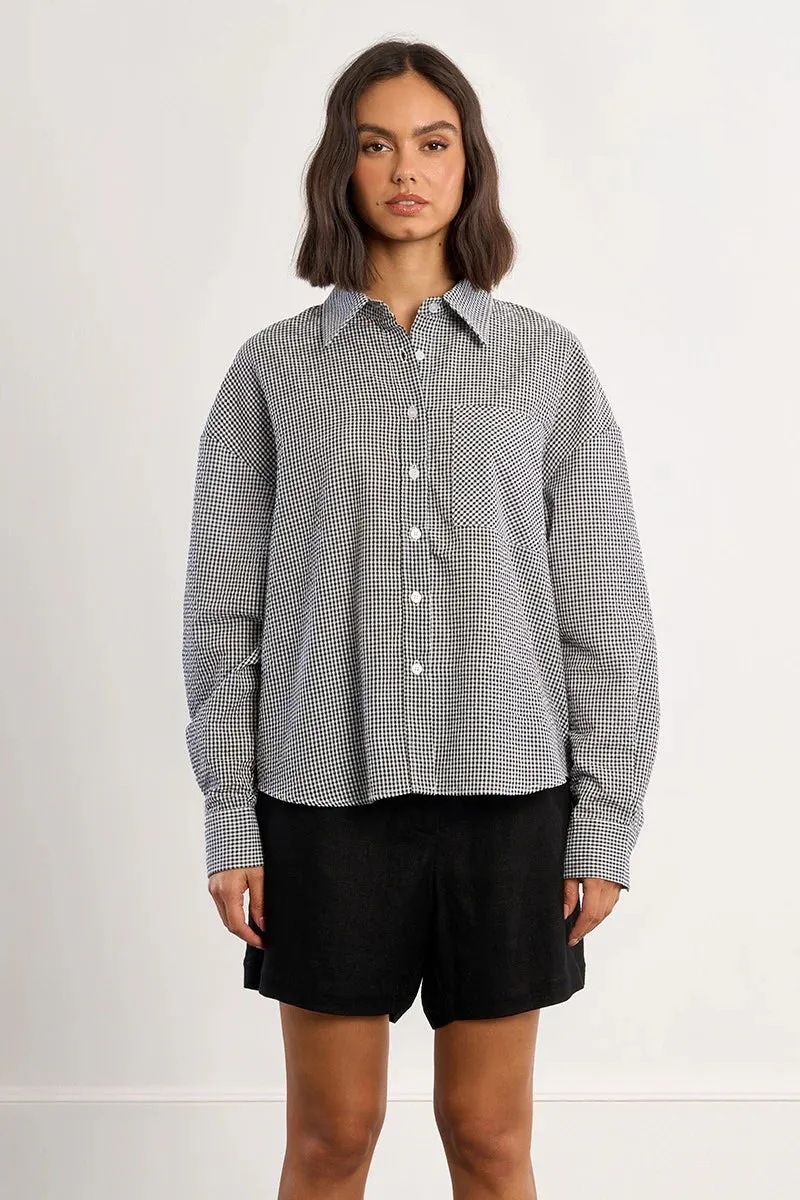 Gingham Button Down Top | Black sold by Belletique