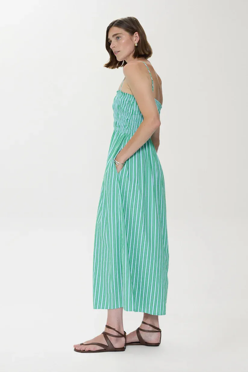 Bianca Shirred Bodice Dress | Green + Blue Stripe sold by Belletique product image thumbnail 2
