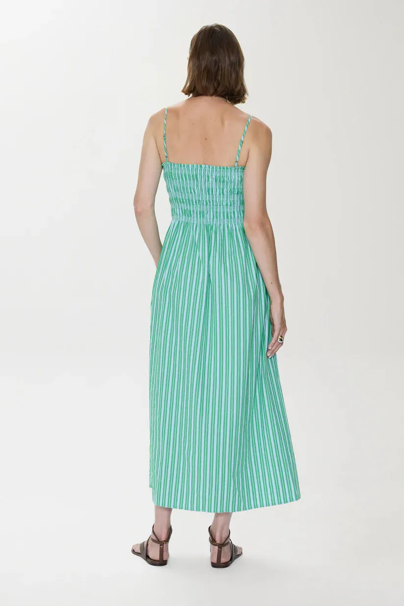 Bianca Shirred Bodice Dress | Green + Blue Stripe sold by Belletique product image thumbnail 3