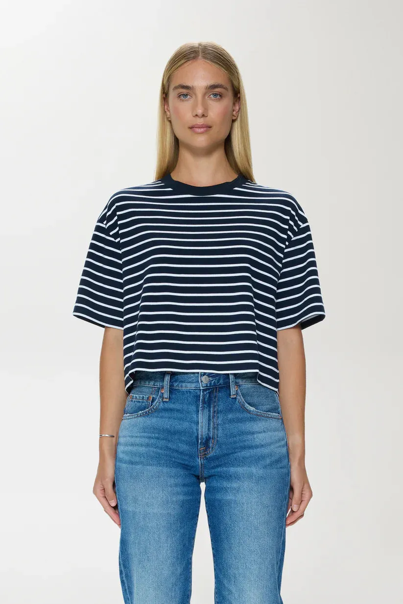 Mae Cropped Tee | Navy White Stripe sold by Belletique product image thumbnail 5