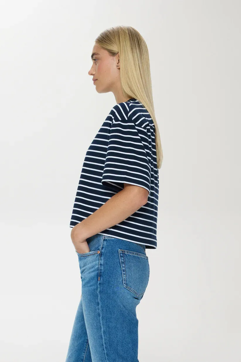 Mae Cropped Tee | Navy White Stripe sold by Belletique product image thumbnail 3