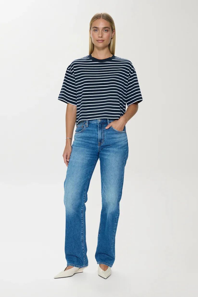 Mae Cropped Tee | Navy White Stripe sold by Belletique