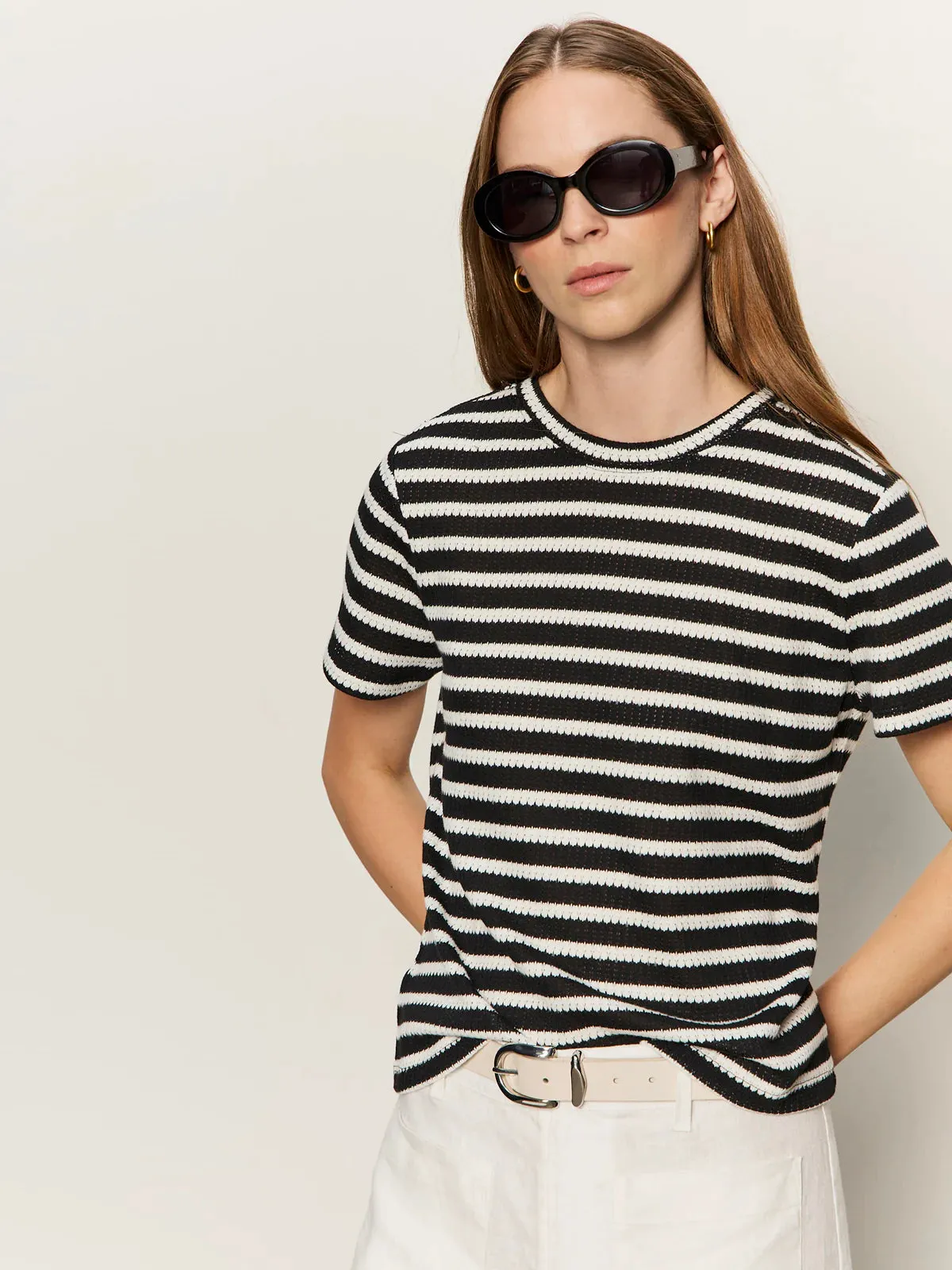 Perfect Textured Tee | Black/Chalk Stripe sold by Belletique