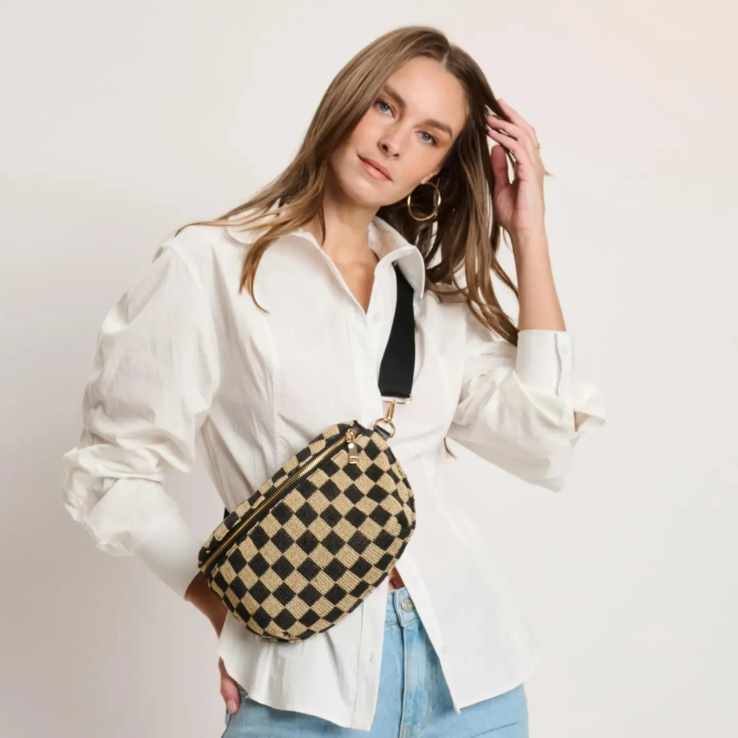 Gizelle - Large Checker Belt Bag sold by Belletique