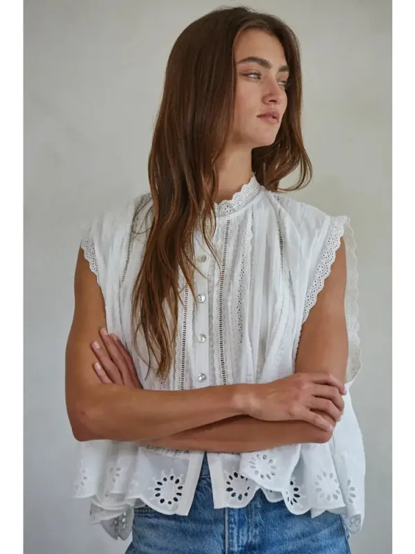 Eyelet Sleeveless Top | White made by Belletique
