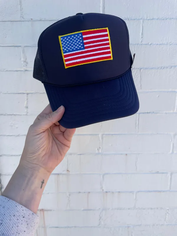 American Flag Patch Trucker Hat | Navy made by Belletique