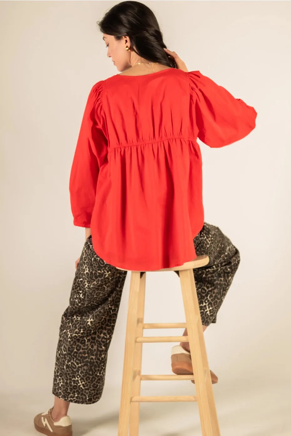 Cotton V-Neck Blouse | Red sold by Belletique product image thumbnail 3