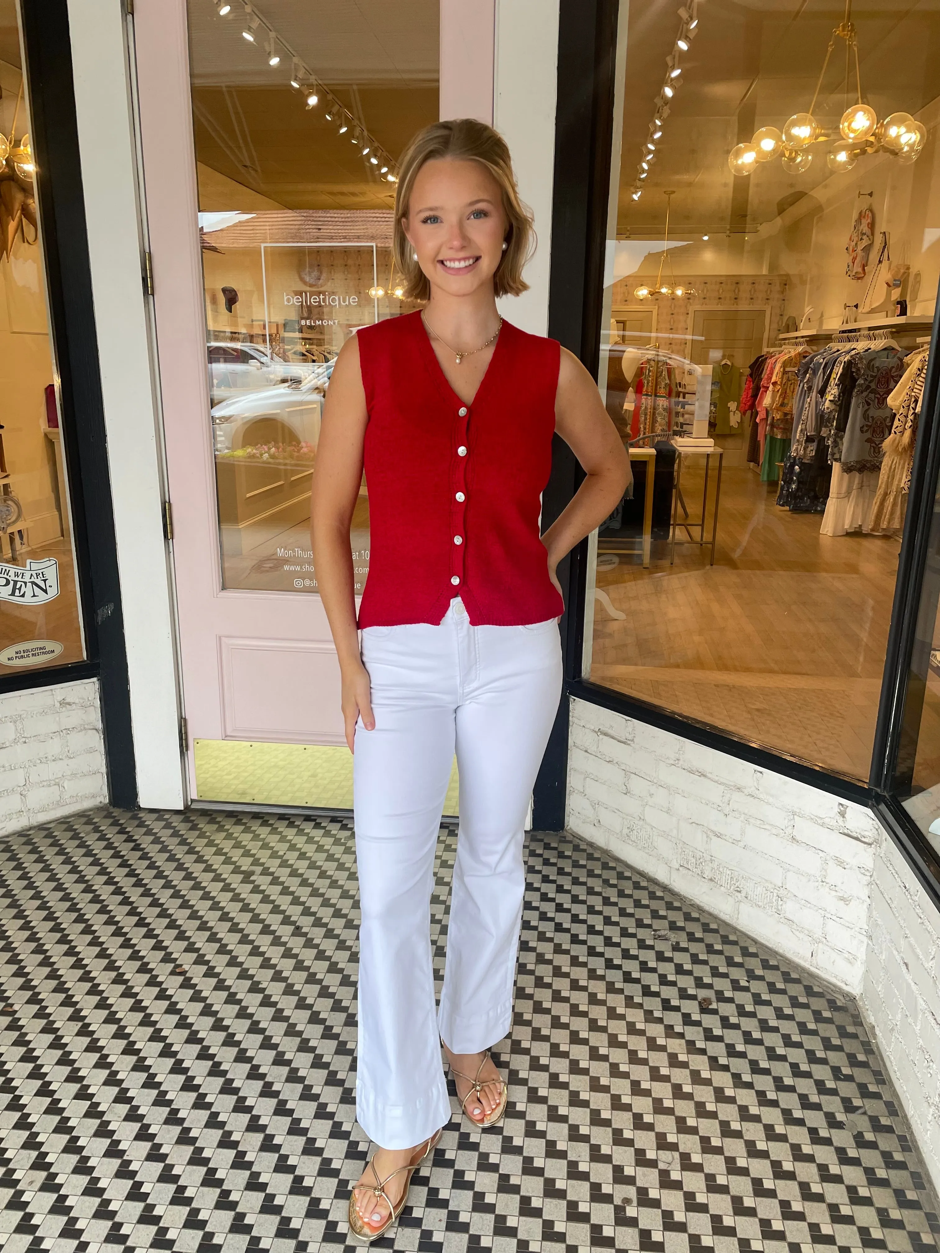 Red Button Down Sweater Top sold by Belletique product image thumbnail 3