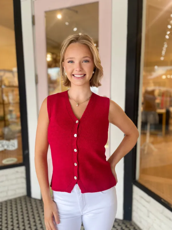 Red Button Down Sweater Top made by Belletique