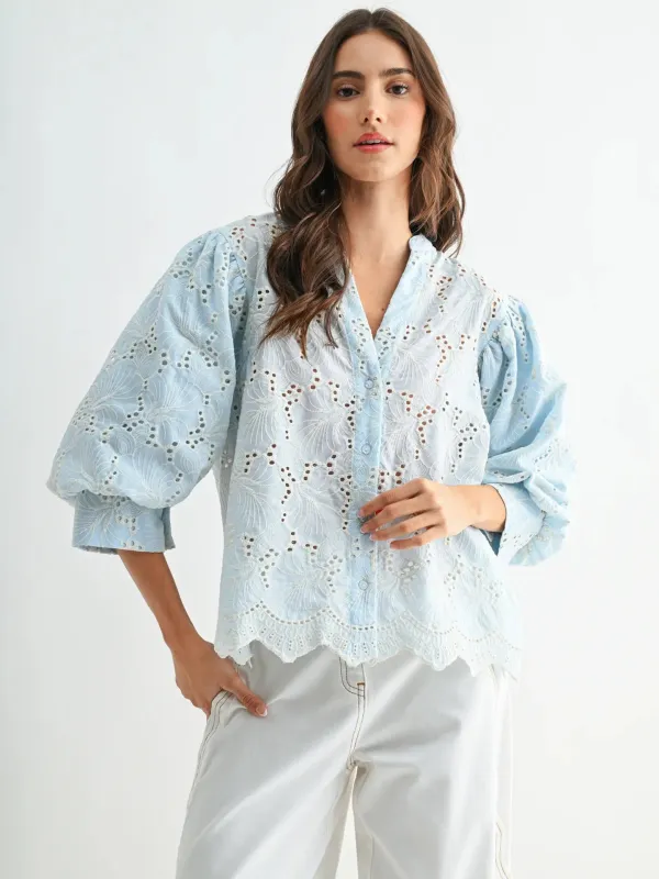 Eyelet Blouse | Powder Blue made by Belletique