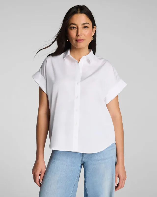 Spanx Poplin Oversized Short Sleeve Button Down made by SPANX