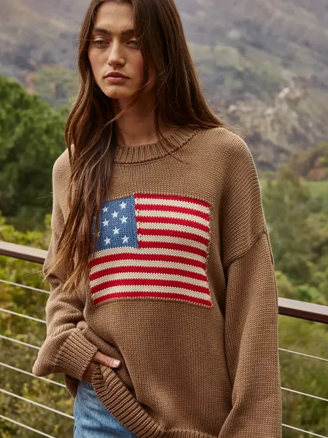 American Flag Sweater | Brown sold by Belletique