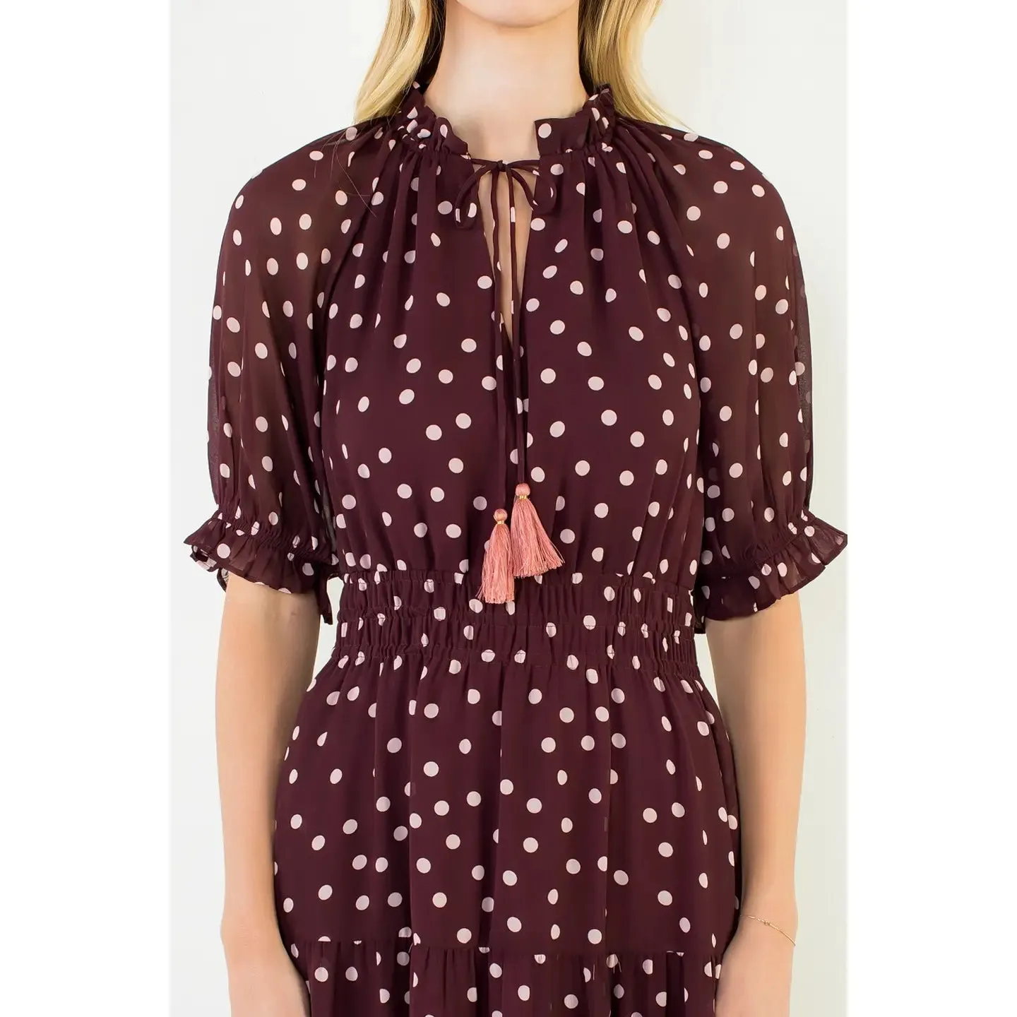 Polka Dot Dress | Burgundy sold by Belletique product image thumbnail 2