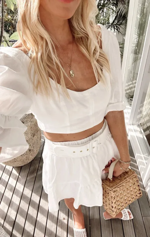 Fiona Skirt | White Linen sold by Belletique