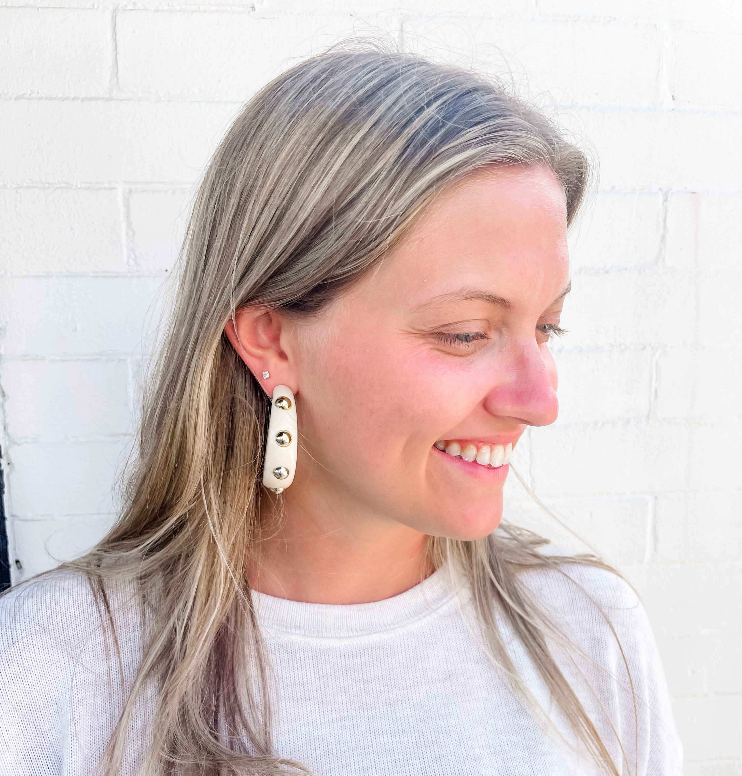 Ivory Acrylic Hoop with Gold Studs sold by Belletique product image thumbnail 2