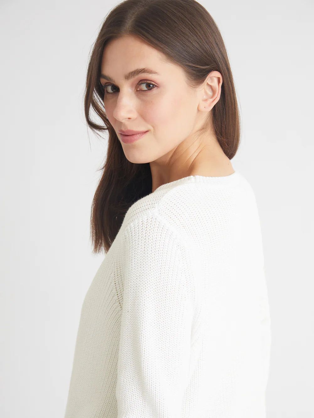 Emma Crewneck Shaker Stitch Sweater | Chalk sold by Belletique product image thumbnail 5