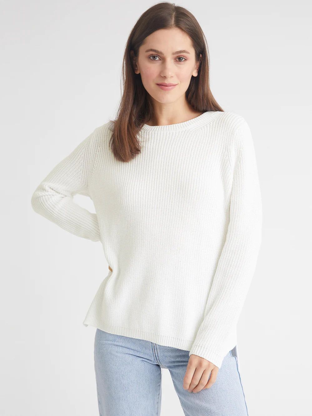 Emma Crewneck Shaker Stitch Sweater | Chalk sold by Belletique product image thumbnail 2