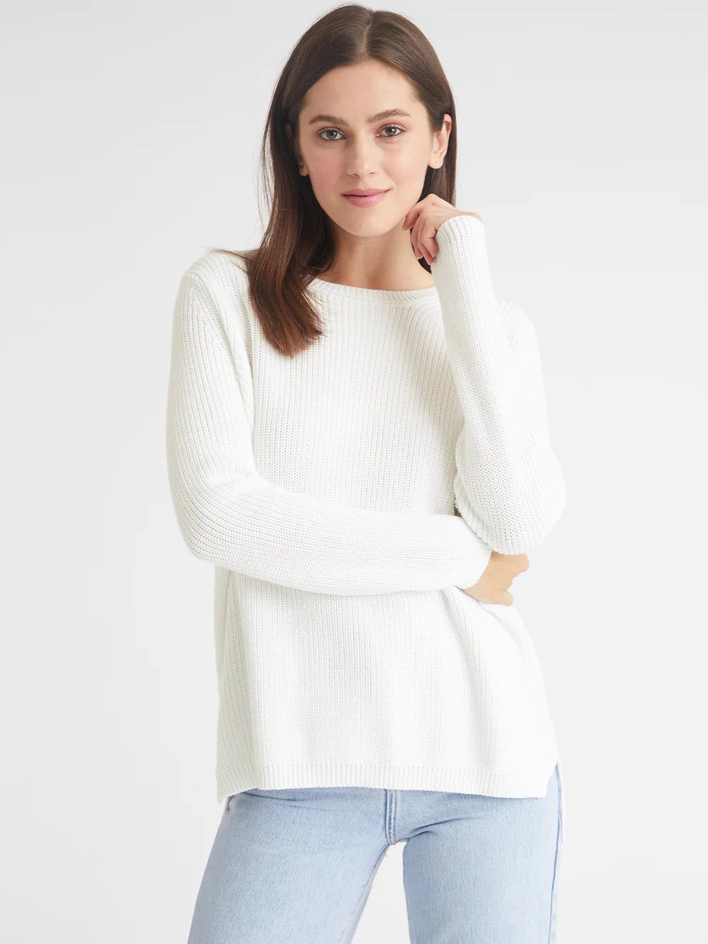Emma Crewneck Shaker Stitch Sweater | Chalk sold by Belletique