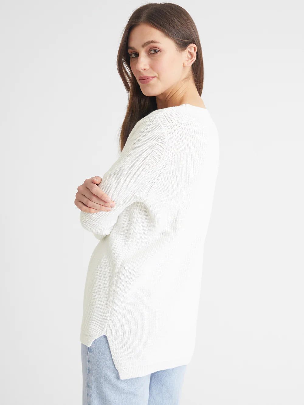 Emma Crewneck Shaker Stitch Sweater | Chalk sold by Belletique product image thumbnail 4