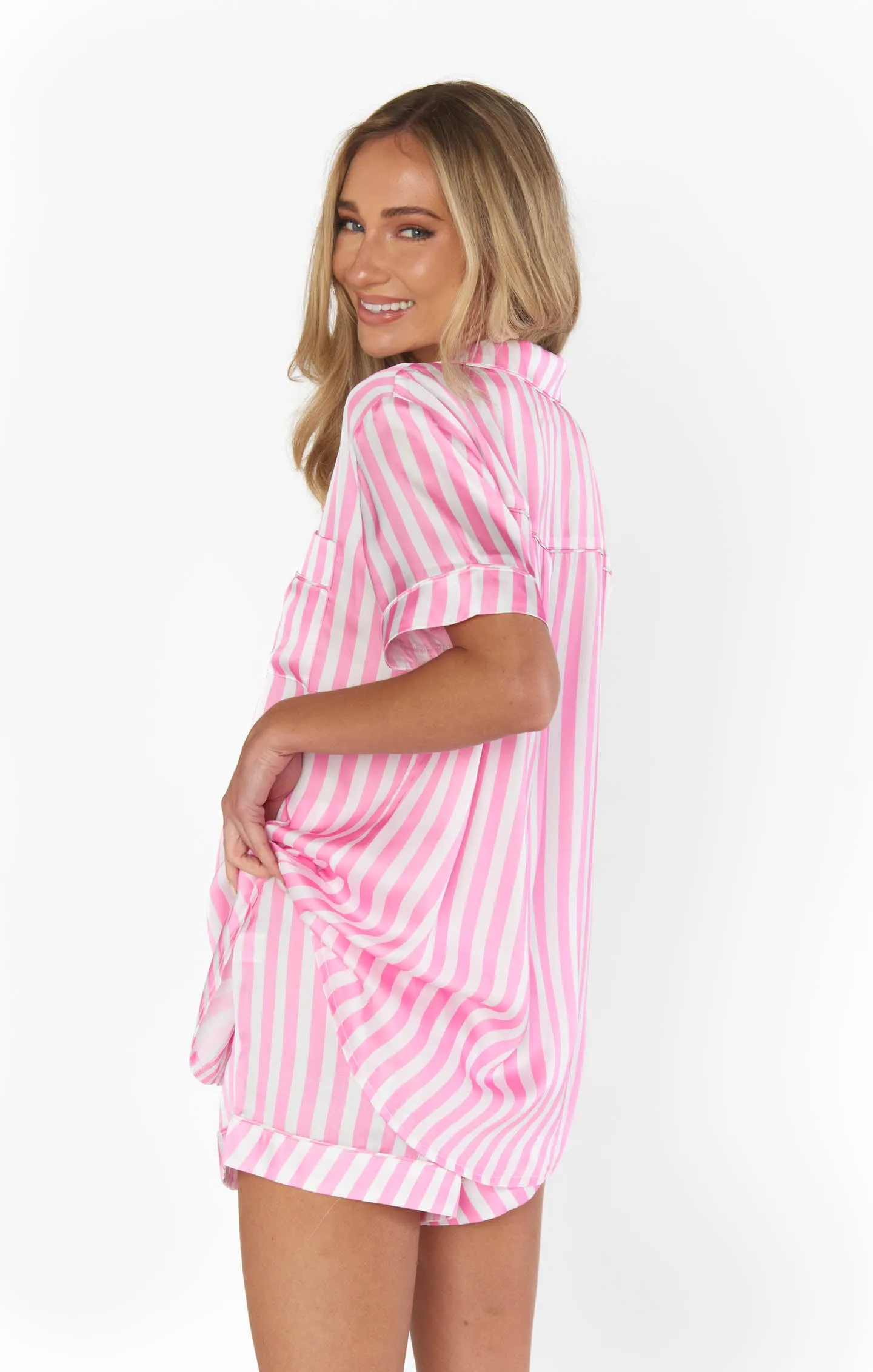 Slumber PJ Set | Pink + White Silky sold by Belletique product image thumbnail 3