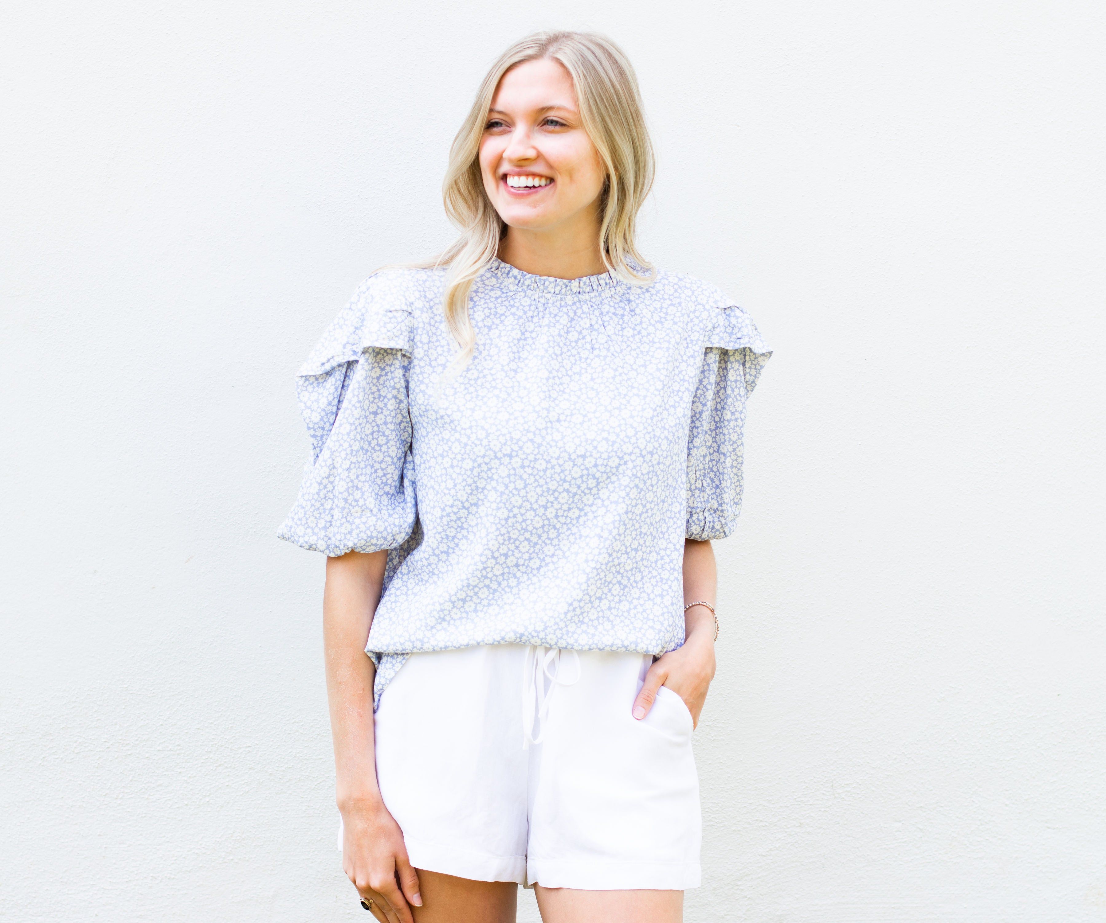 Floral Poplin Puff Sleeve Top sold by Belletique