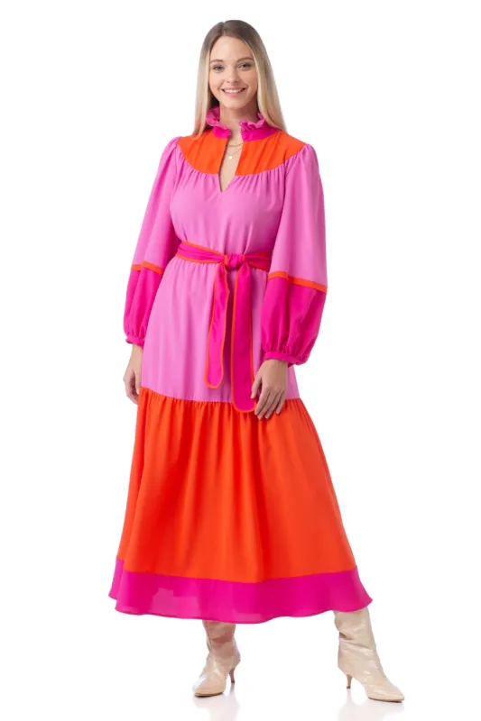 Delphine Dress | Berry Colorblock sold by Belletique